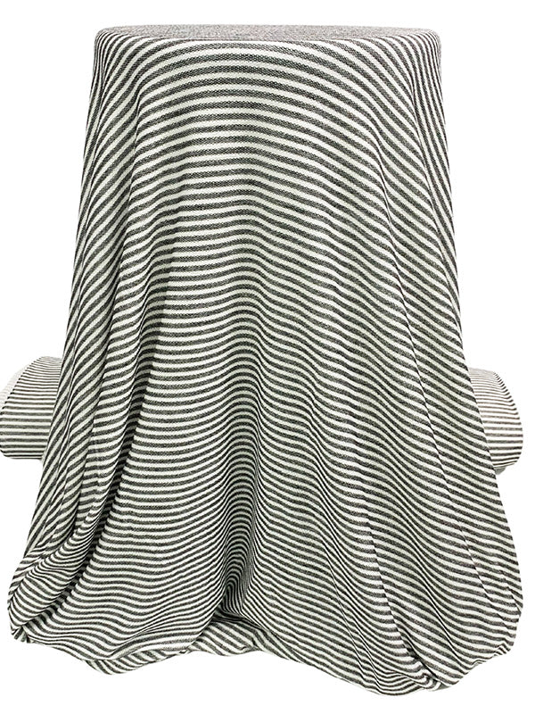 Muted Black/Off-White Rayon/Lycra Horizontal Stripe Double-Faced French Terry Knit 58W