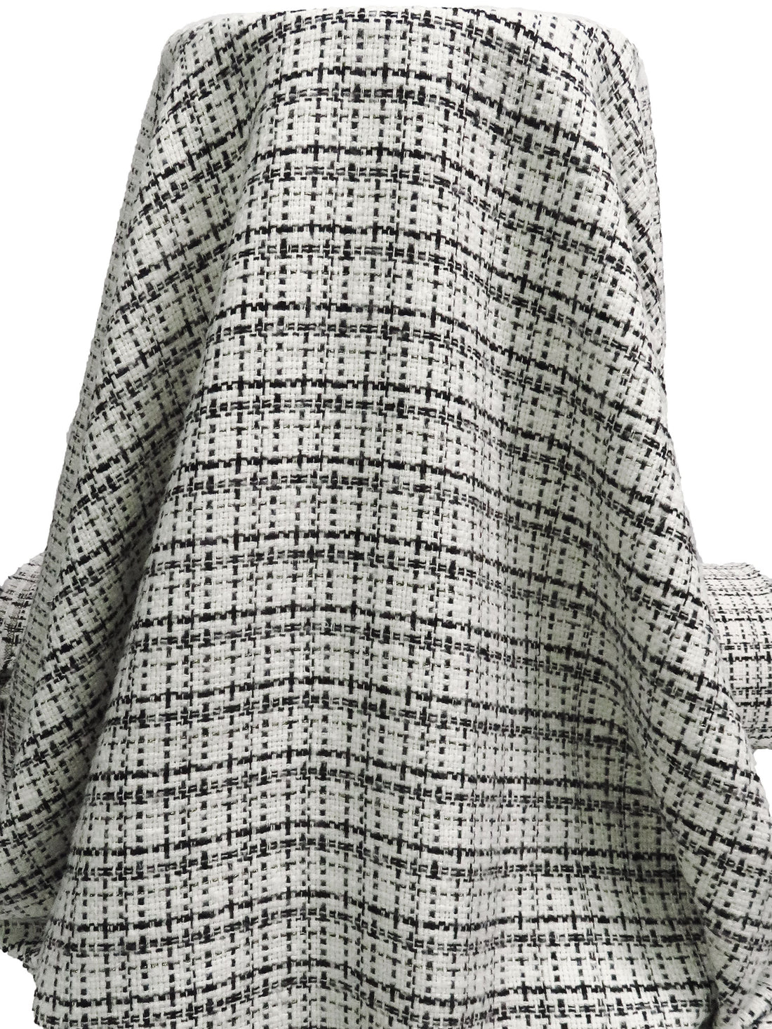 Off-White/Black/Gold Polyester/Wool Novelty Grid Weave Boucle Suiting - NY Designer - 58W