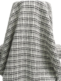Off-White/Black/Gold Polyester/Wool Novelty Grid Weave Boucle Suiting - NY Designer - 58W