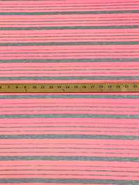 Highlighter Pink/Heathered Gray 100% Polyester Horizontal Stripe Tissue Jersey Knit 54W