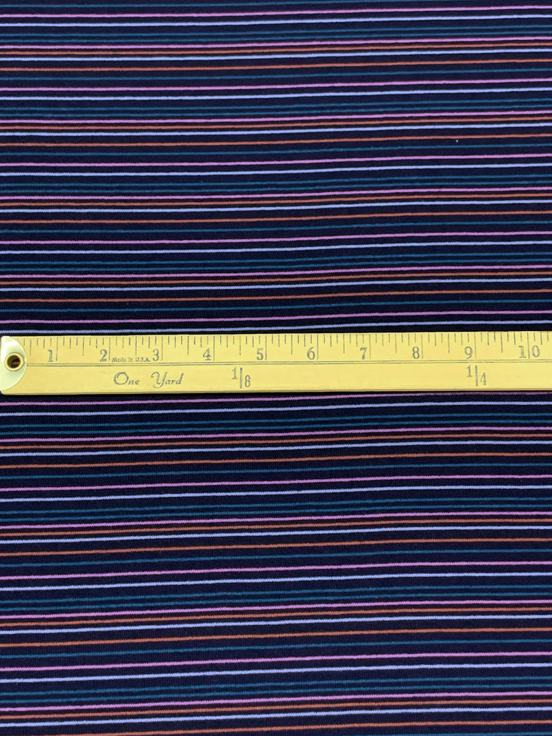 Navy/Terra Cotta/Pale Iris/Deep Sea Recycled Cotton/Recycled Polyester/Polyester Horizontal Stripe Fine Rib Knit - Michael Stars - 62W
