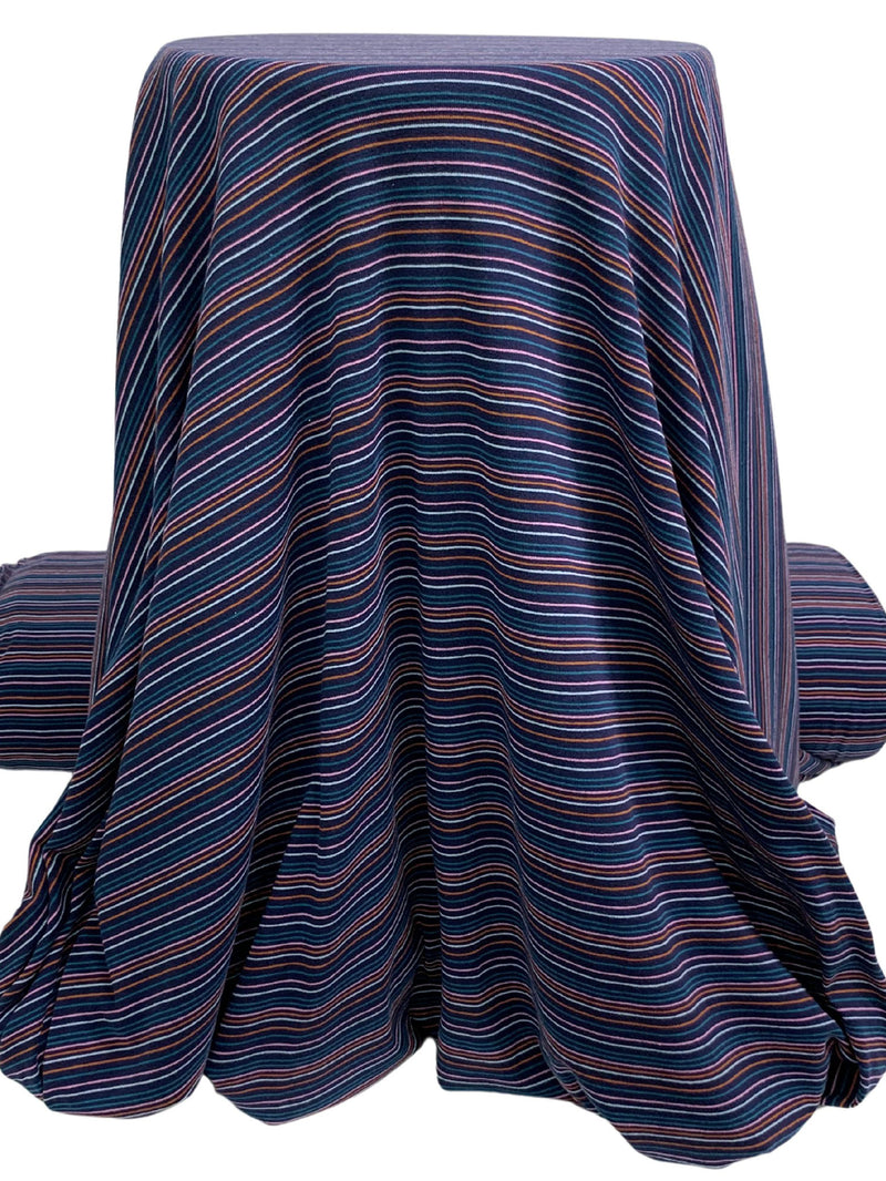 Navy/Terra Cotta/Pale Iris/Deep Sea Recycled Cotton/Recycled Polyester/Polyester Horizontal Stripe Fine Rib Knit - Michael Stars - 62W