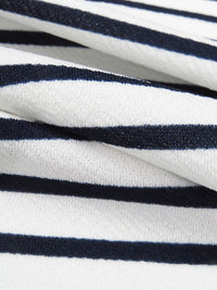 White/Dark Navy Polyester/Lycra Horizontal Stripe Print Liverpool Double Knit 58W