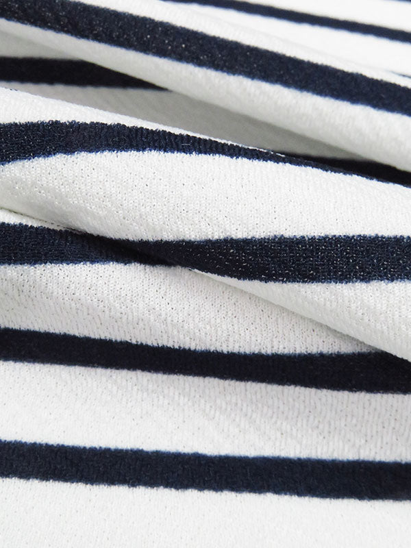 White/Dark Navy Polyester/Lycra Horizontal Stripe Print Liverpool Double Knit 58W