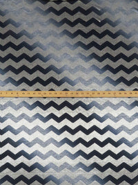 Heathered Silver/Navy/Metallic Aluminum Polyester/Lycra Chevron Foil Dot Print On Diagonal Gradient Stripe Print Heathered Knit 54W