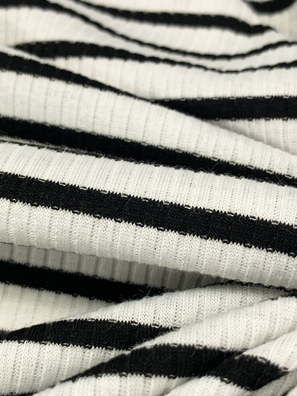 Eggshell/Black Polyester/Lycra Horizontal Stripe Rib Knit 52W