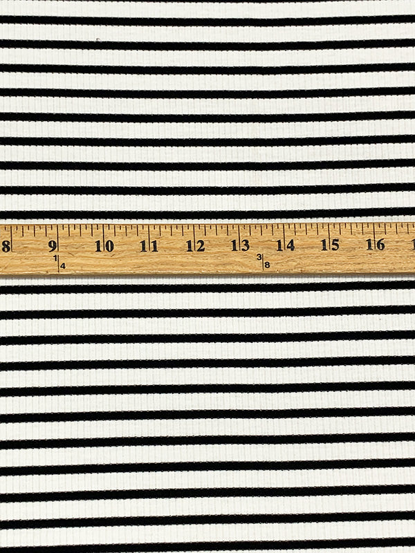 Eggshell/Black Polyester/Lycra Horizontal Stripe Rib Knit 52W