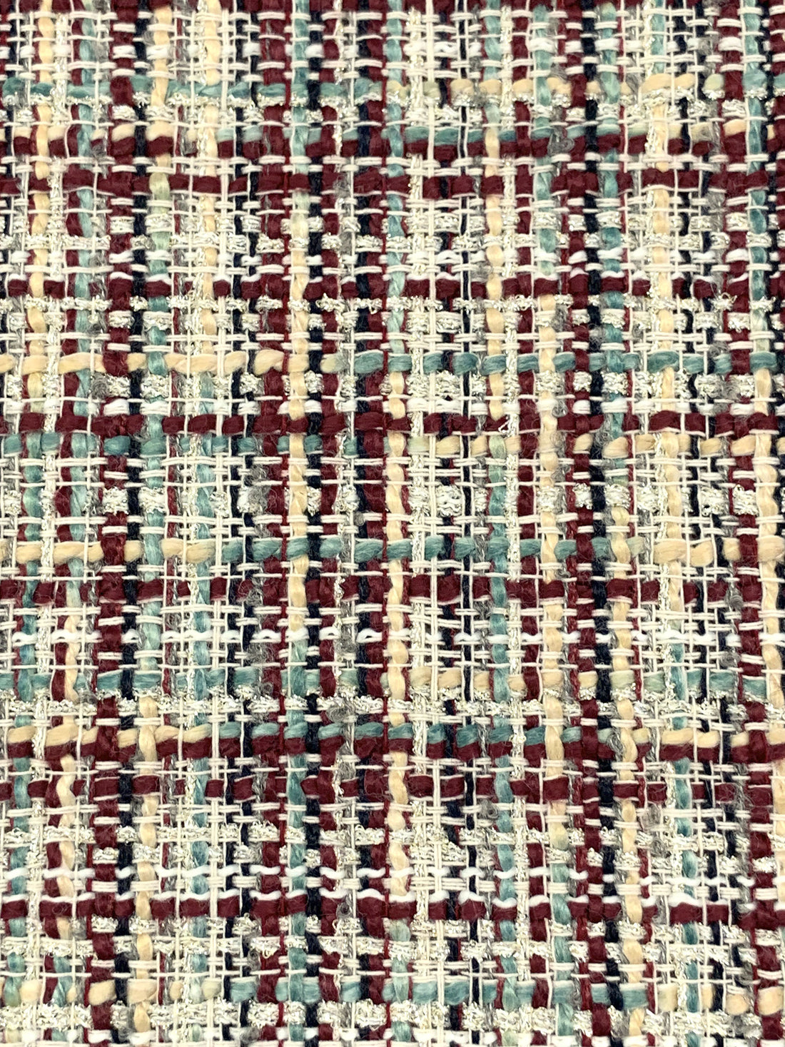 Old Garnet/Champagne/Silver/Multi Polyester/Wool/Metallic Tweed Boucle Suiting - NY Designer - 58W