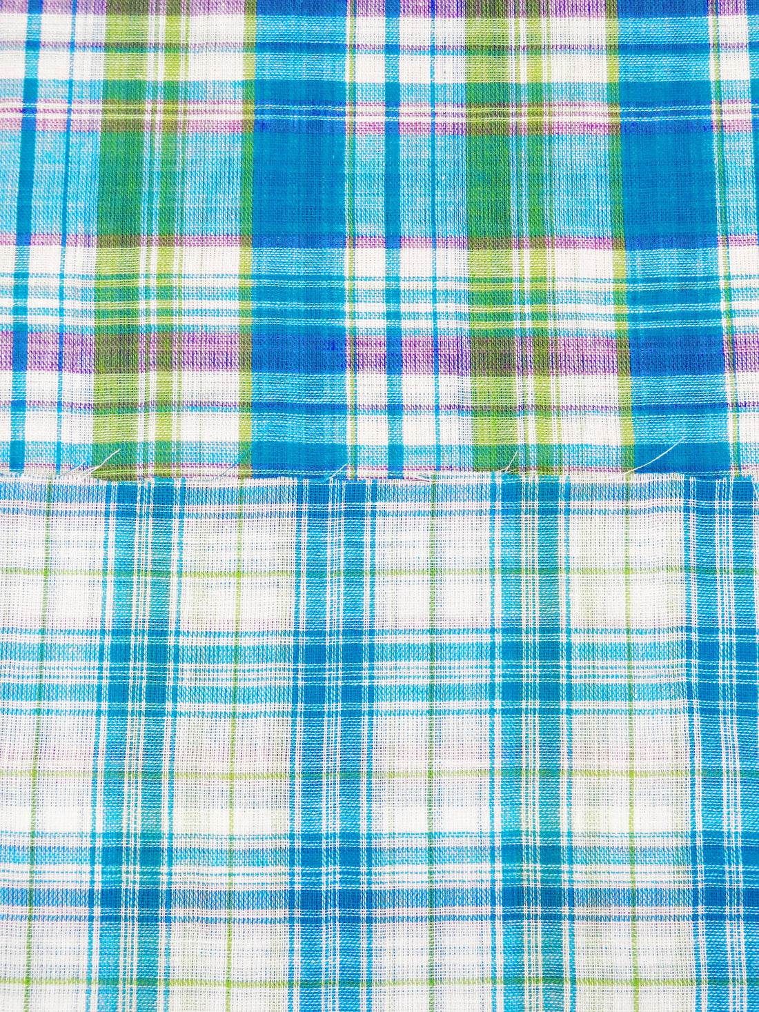 Vivid Tropical Blue/Moss/White/Multi 100% Cotton Double-Faced Plaid Weave Gauze 56W