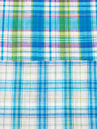 Vivid Tropical Blue/Moss/White/Multi 100% Cotton Double-Faced Plaid Weave Gauze 56W