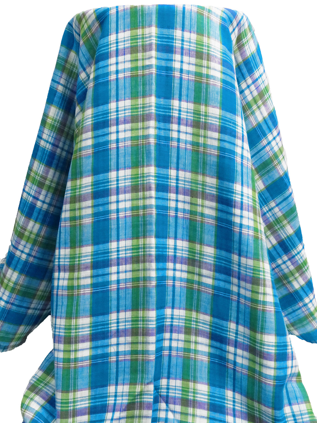 Vivid Tropical Blue/Moss/White/Multi 100% Cotton Double-Faced Plaid Weave Gauze 56W