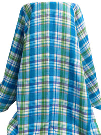 Vivid Tropical Blue/Moss/White/Multi 100% Cotton Double-Faced Plaid Weave Gauze 56W
