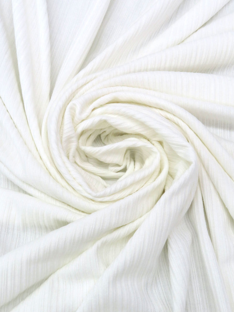 White Polyester/Rayon Brushed Vertical Multi-Rib Knit - Michael Stars - 46W