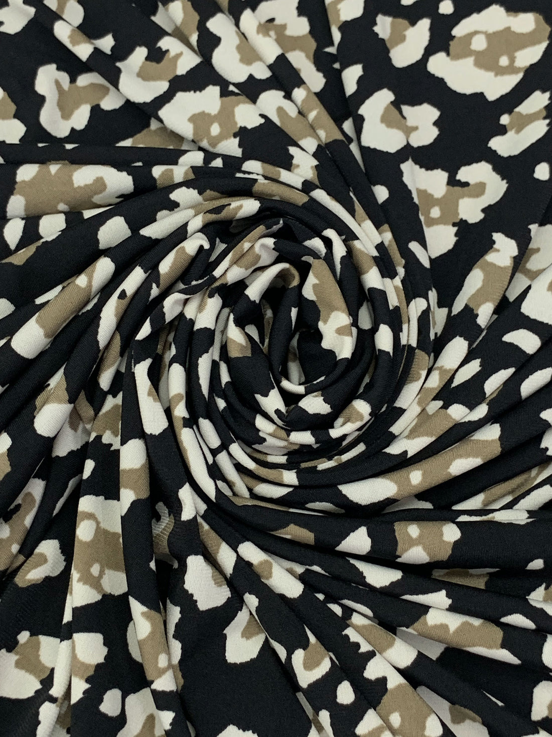 Black/Raw Umber/Antique Off-White Polyester/Lycra Animal-Look Abstract Print ITY Knit 60W