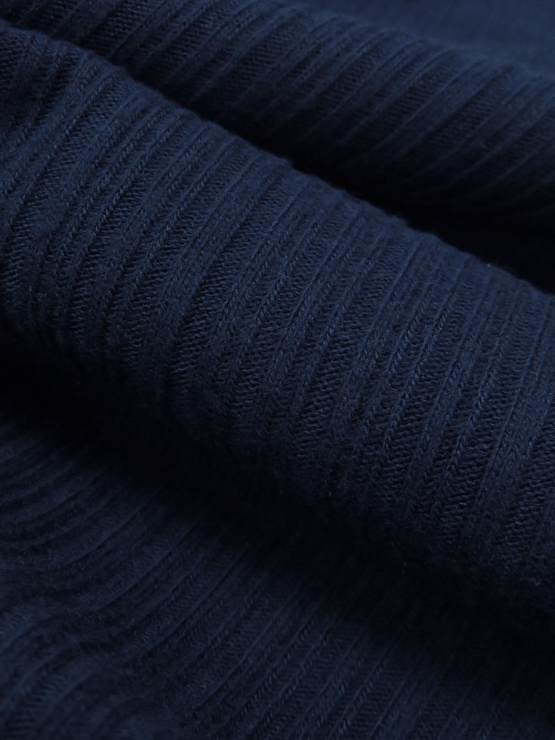 Navy Blue Polyester/Rayon Brushed Vertical Multi-Rib Knit - Michael Stars - 44W