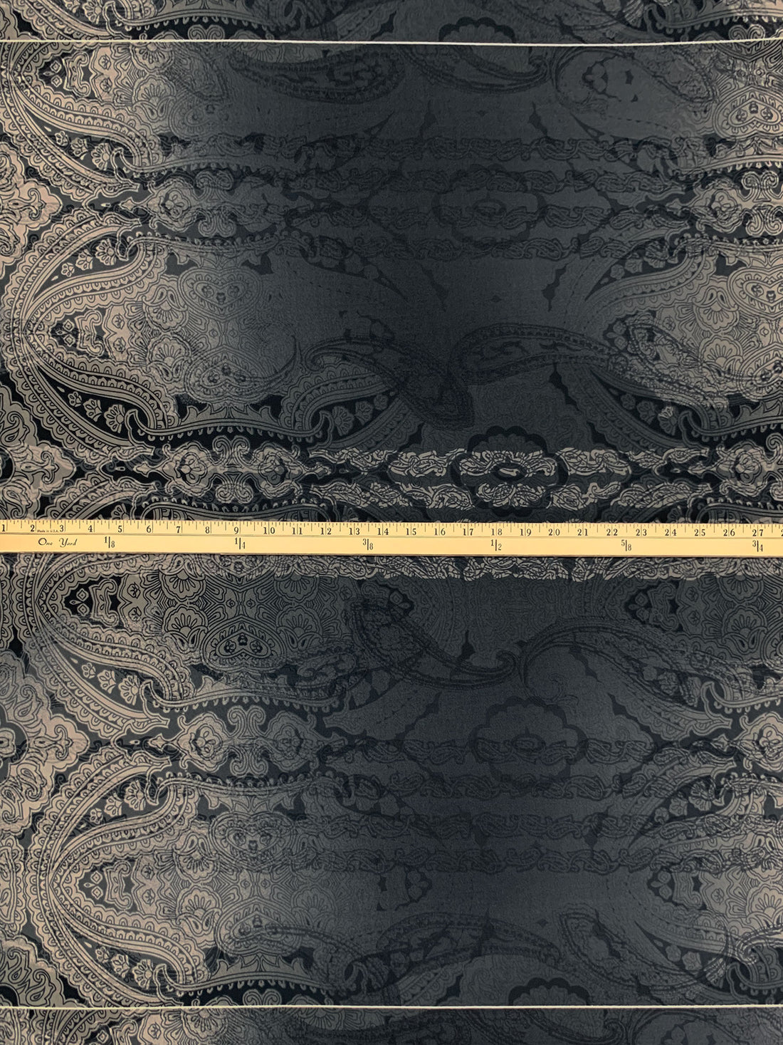 SOLD BY THE PANEL ONLY - Dark Vanilla/Charcoal/Black Polyester/Lycra Large Ornate Paisley Print ITY Knit 61W