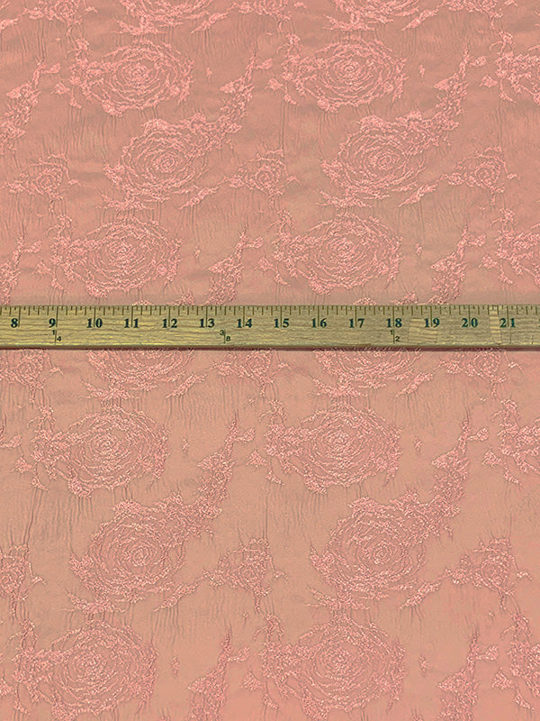 Melon Pink Polyester/Rayon Textured Floral Jacquard Satin 60W