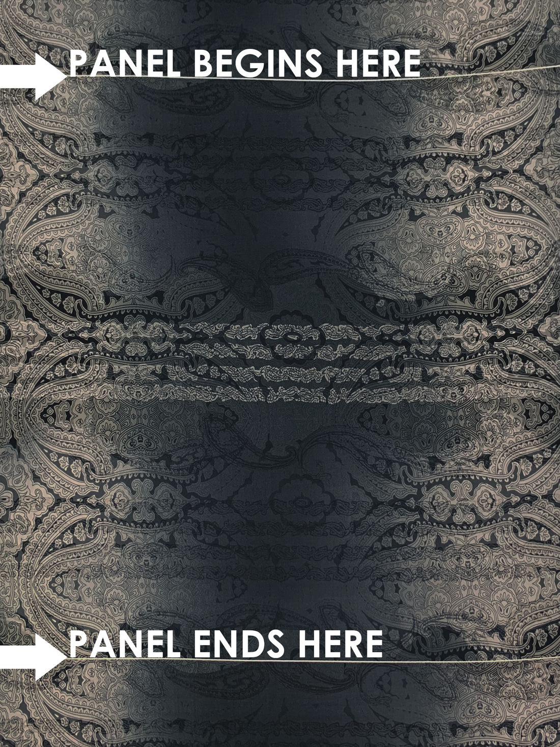 SOLD BY THE PANEL ONLY - Dark Vanilla/Charcoal/Black Polyester/Lycra Large Ornate Paisley Print ITY Knit 61W