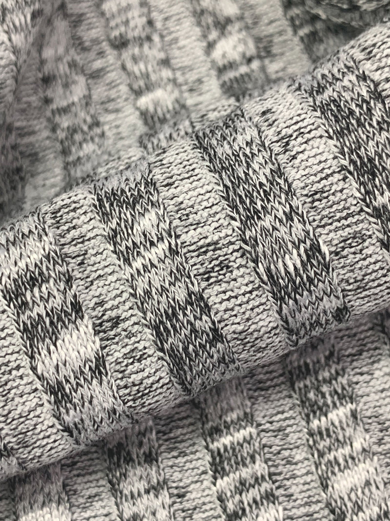 Platinum/White/Black Rayon/Polyester/Spandex Heathered 8x8 Veritcal Wide Rib Sweater Knit - Michael Stars - 42W