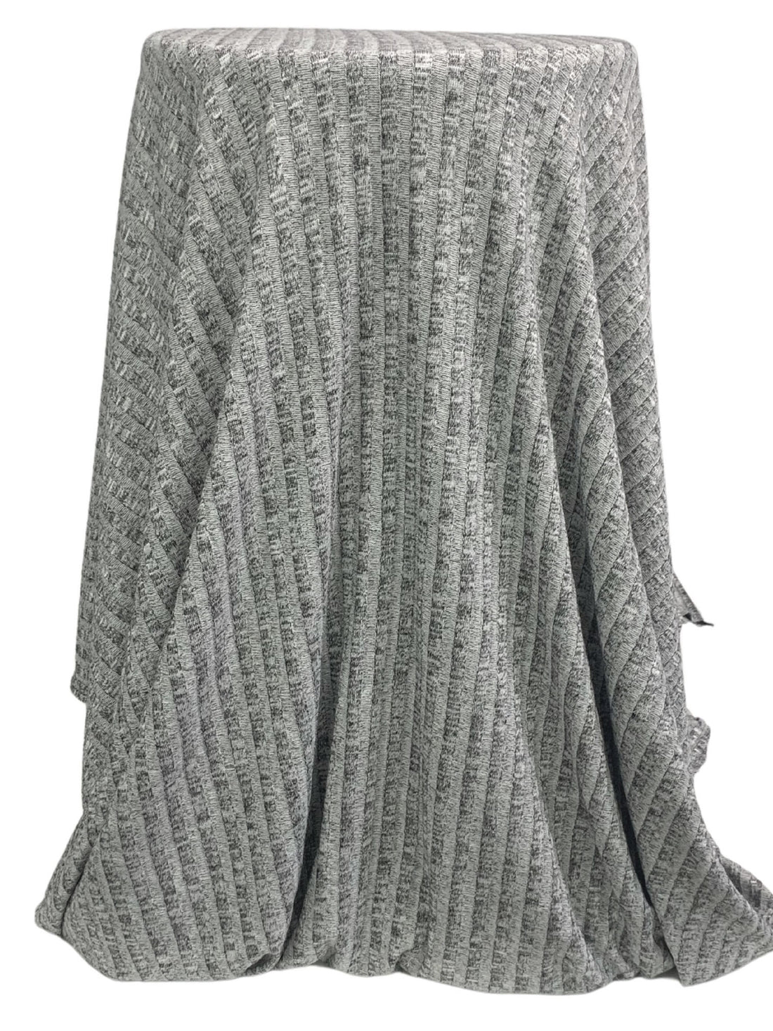 Platinum/White/Black Rayon/Polyester/Spandex Heathered 8x8 Veritcal Wide Rib Sweater Knit - Michael Stars - 42W