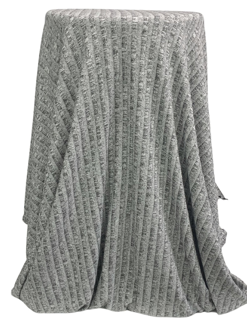 Platinum/White/Black Rayon/Polyester/Spandex Heathered 8x8 Veritcal Wide Rib Sweater Knit - Michael Stars - 42W