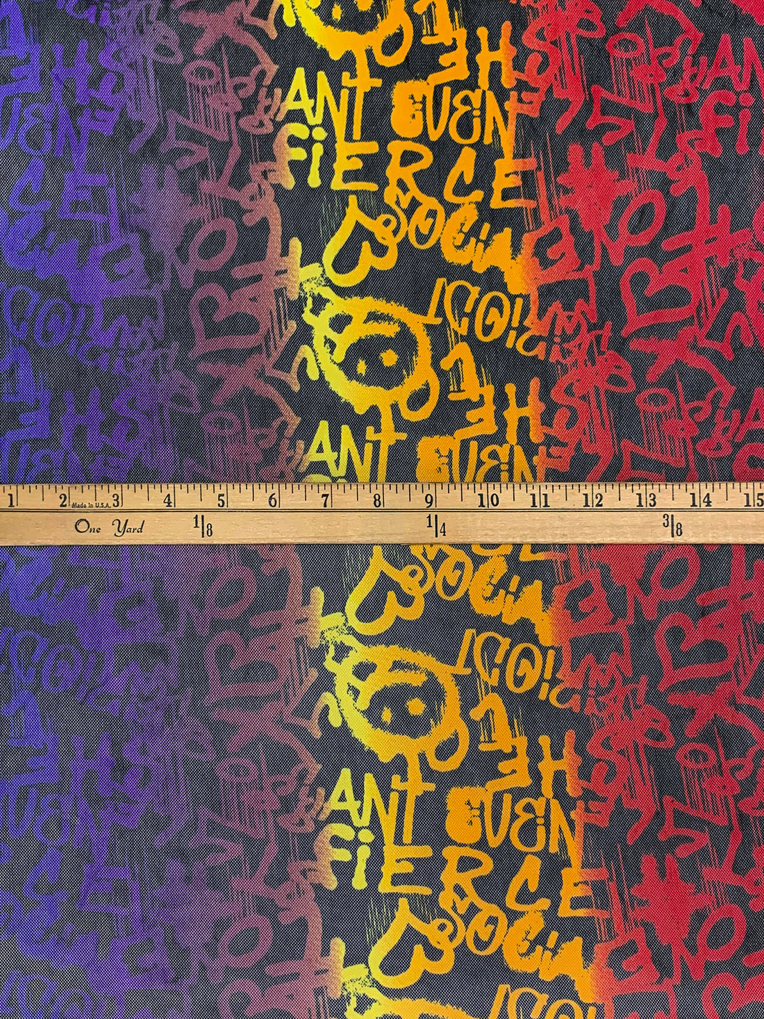 Cerulean Blue/Marigold/Black/Multi Nylon/Lycra Novelty Graffiti-Look Print Mesh Knit 54W