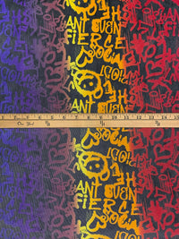 Cerulean Blue/Marigold/Black/Multi Nylon/Lycra Novelty Graffiti-Look Print Mesh Knit 54W