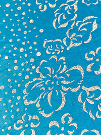 Pacific Blue/White 100% Polyester Glitter Dot Floral Single Border Shimmer Satin 52W