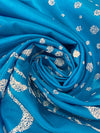 Pacific Blue/White 100% Polyester Glitter Dot Floral Single Border Shimmer Satin 52W