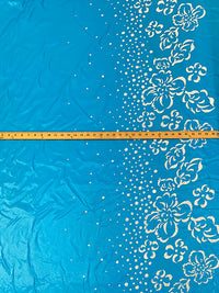 Pacific Blue/White 100% Polyester Glitter Dot Floral Single Border Shimmer Satin 52W