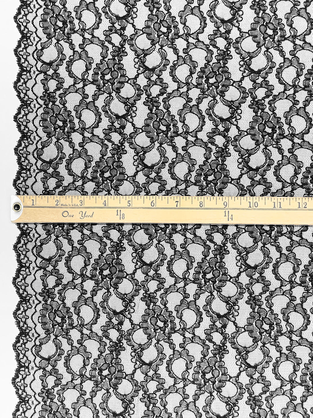 Black 100% Nylon Double Scalloped Edge Floral Corded Lace - NY Designer - 44W