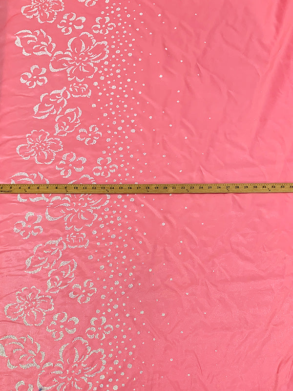 Candy Pink/White/Multi 100% Polyester Glitter Dot Floral Single Border Shimmer Satin 52W