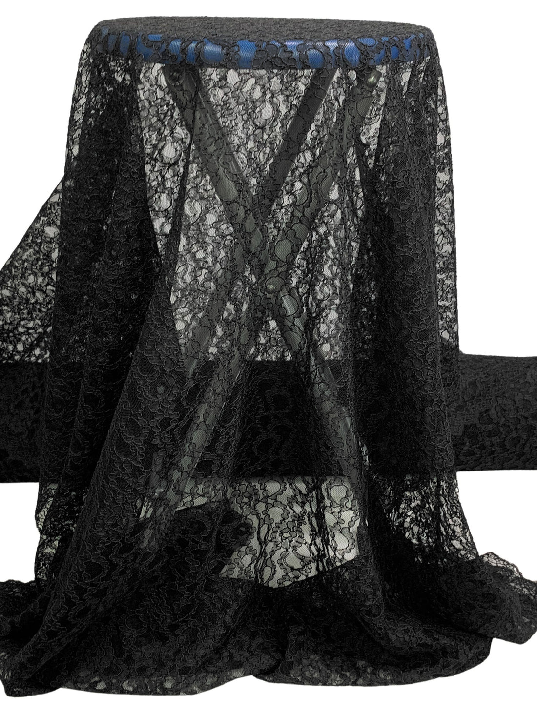 Black 100% Nylon Double Scalloped Edge Floral Corded Lace - NY Designer - 44W
