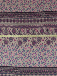 Grullo/Dark Pacific Blue/Magenta/Multi 100% Rayon Large Ornate Floral Stripe Print On Novelty Jacquard Challis 54W