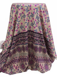 Grullo/Dark Pacific Blue/Magenta/Multi 100% Rayon Large Ornate Floral Stripe Print On Novelty Jacquard Challis 54W