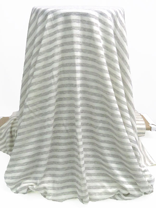 Eggshell/Heathered Cloud Gray Rayon/Cotton/Lycra Horizontal Stripe Double Faced Jersey Knit - NY Designer - 50W