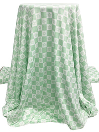 Laurel Green/Off-White Polyester/Lycra Checker Floral Print Double Brushed Knit 64W