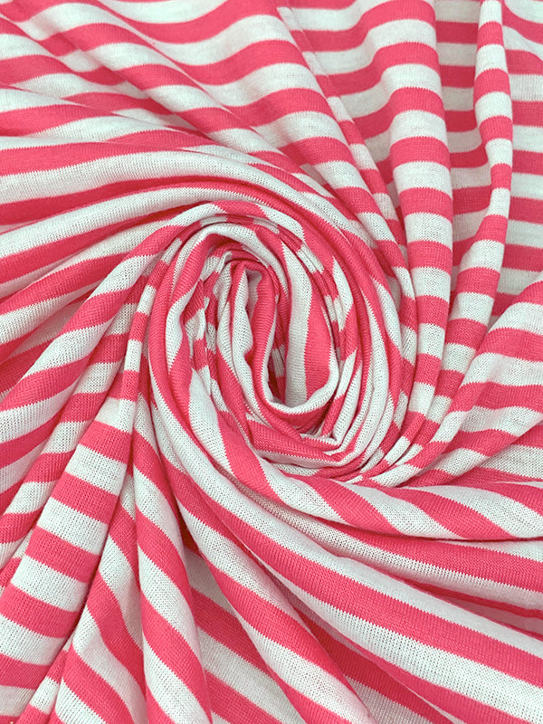 Paradise Pink/White 100% Polyester Horizontal Stripe Jersey Knit 54W