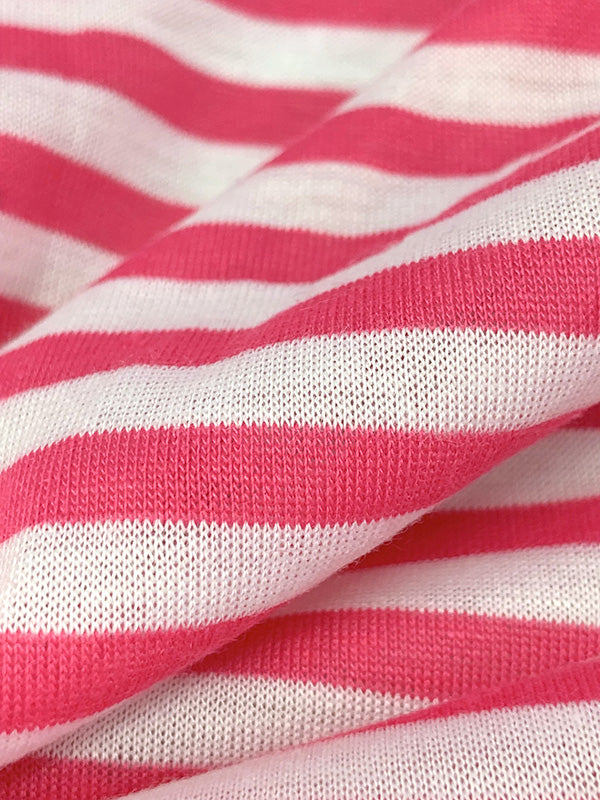 Paradise Pink/White 100% Polyester Horizontal Stripe Jersey Knit 54W