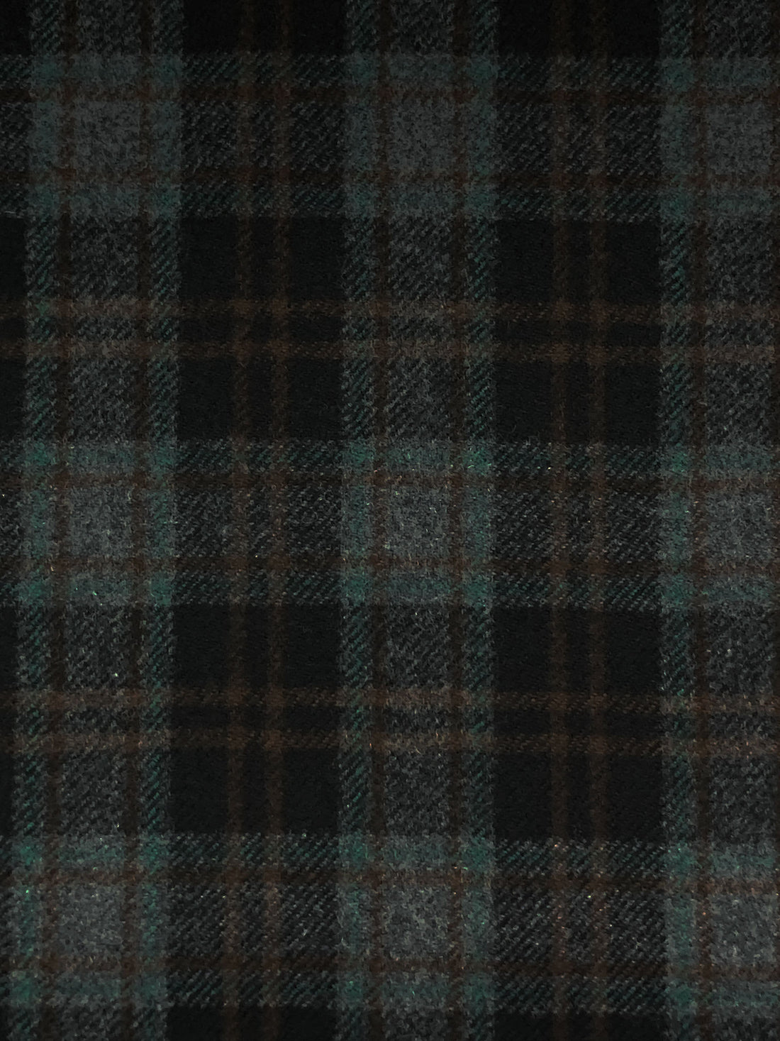 Black/Muted Evergreen/Charcoal/Royal Brown 100% Wool Plaid Flannel Suiting - Imported From Italy - 60W