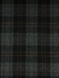 Black/Muted Evergreen/Charcoal/Royal Brown 100% Wool Plaid Flannel Suiting - Imported From Italy - 60W