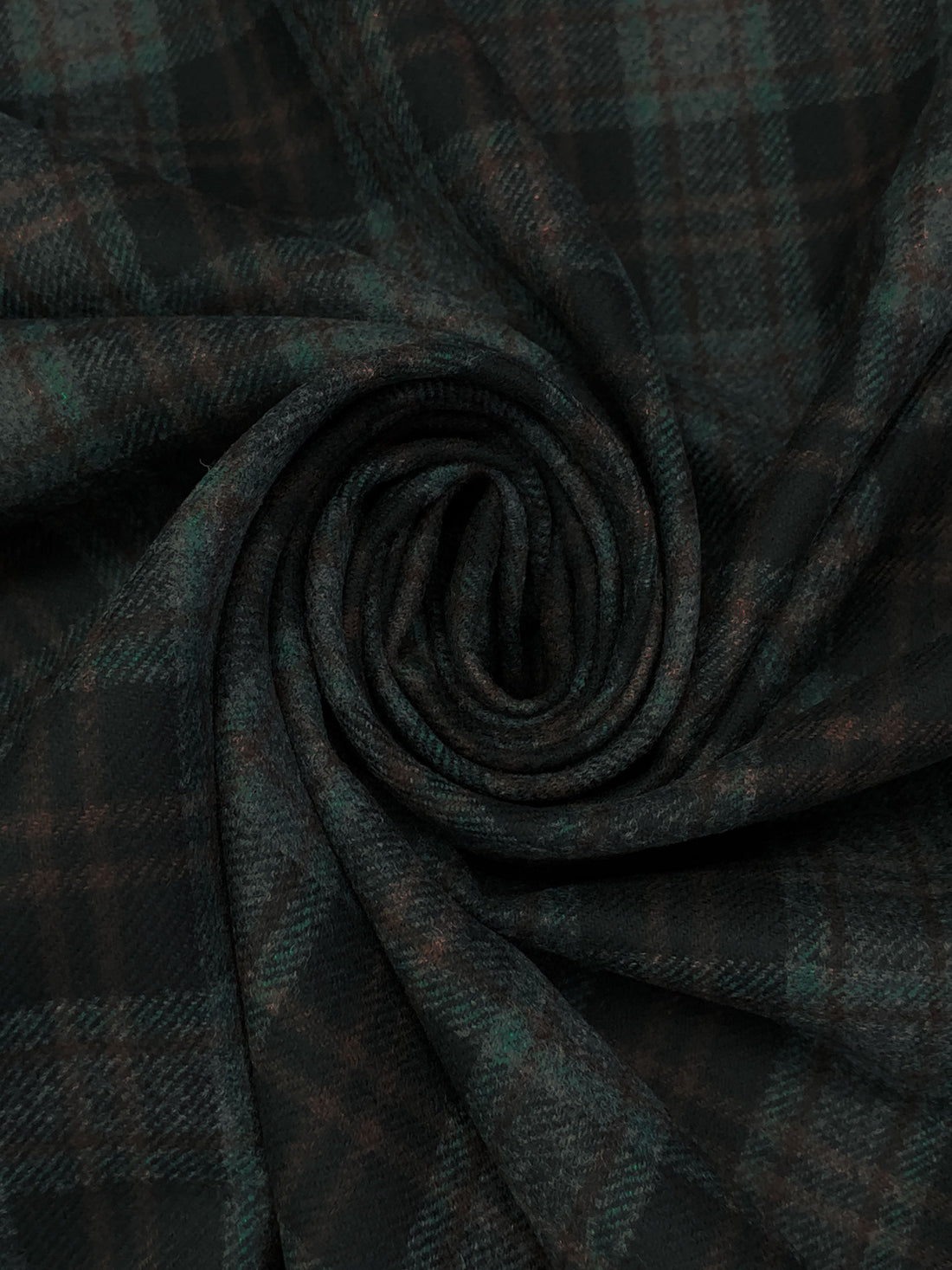 Black/Muted Evergreen/Charcoal/Royal Brown 100% Wool Plaid Flannel Suiting - Imported From Italy - 60W