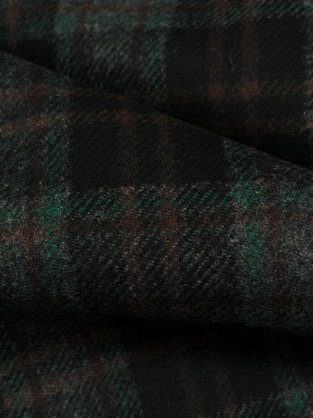 Black/Muted Evergreen/Charcoal/Royal Brown 100% Wool Plaid Flannel Suiting - Imported From Italy - 60W