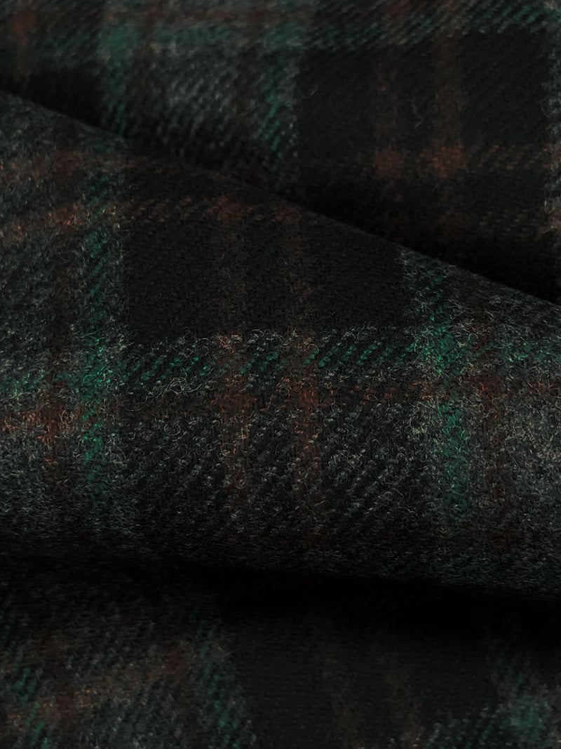 Black/Muted Evergreen/Charcoal/Royal Brown 100% Wool Plaid Flannel Suiting - Imported From Italy - 60W