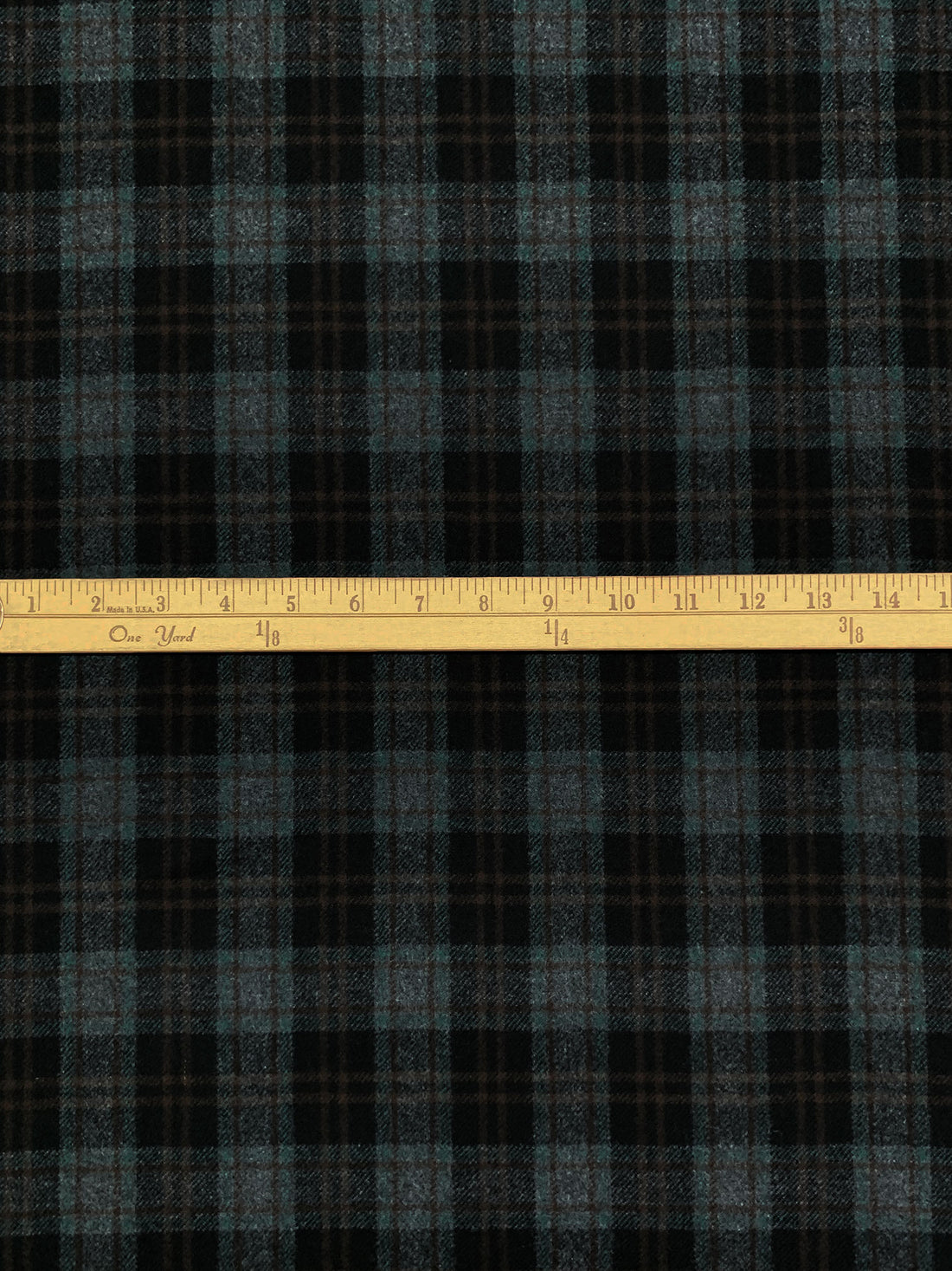 Black/Muted Evergreen/Charcoal/Royal Brown 100% Wool Plaid Flannel Suiting - Imported From Italy - 60W