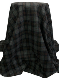 Black/Muted Evergreen/Charcoal/Royal Brown 100% Wool Plaid Flannel Suiting - Imported From Italy - 60W