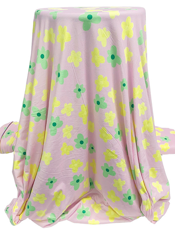 Queen Pink/Canary Yellow/Medium Sea Green Polyester/Lycra Floral Print Double Brushed Knit 64W