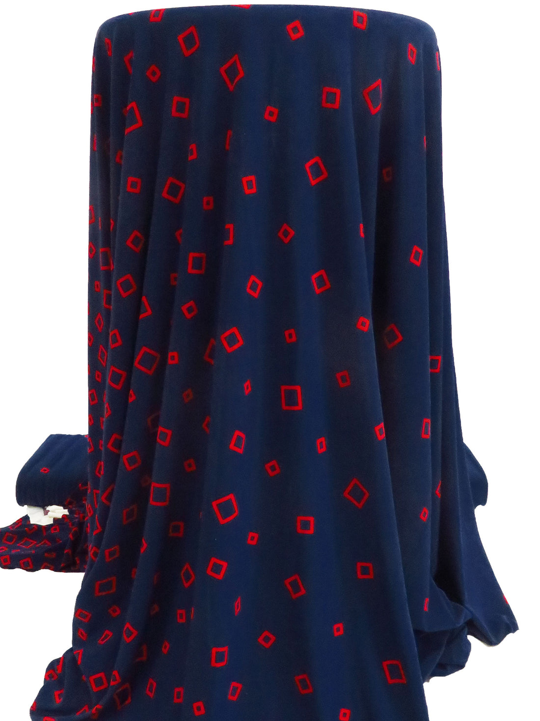 Midnight Navy/Black/Dark Red Polyester/Lycra Tumbling Squares Print ITY Knit - 58W