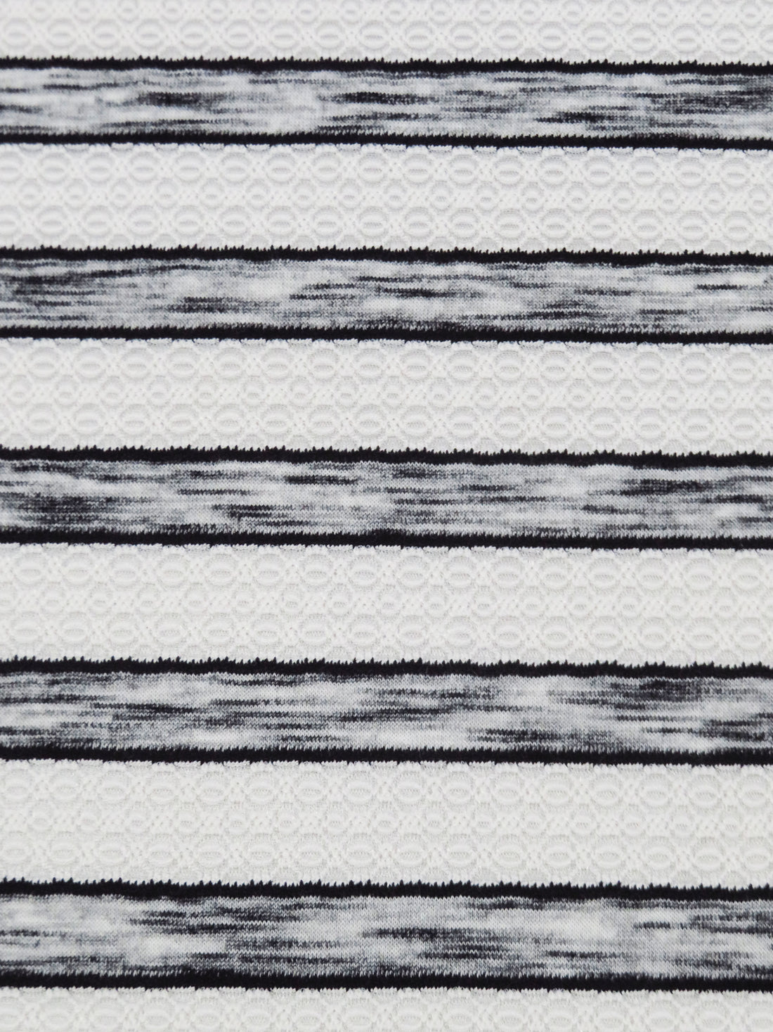 White/Heathered Black Polyester/Lycra Horizontal Multi Stripe Novelty Weave Knit 60W