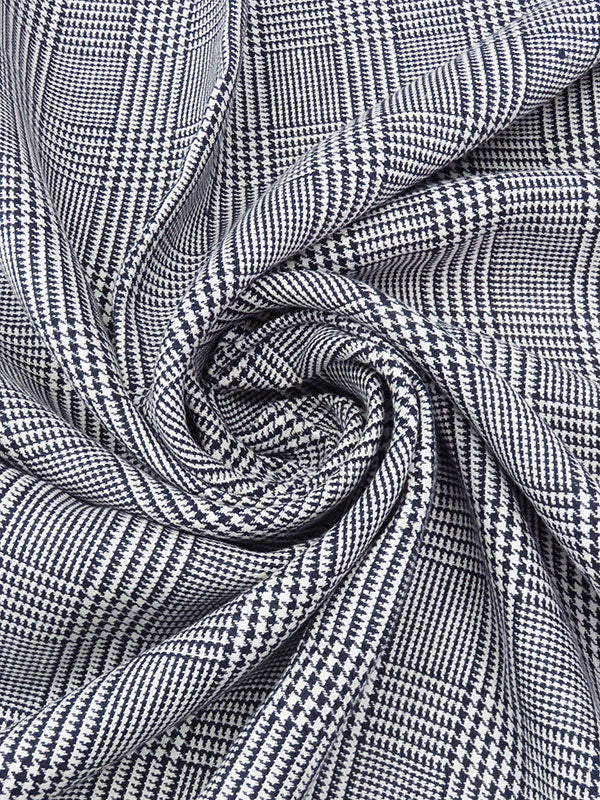 White/Midnight Sapphire 100% Linen Glen Plaid Design Suiting 58W